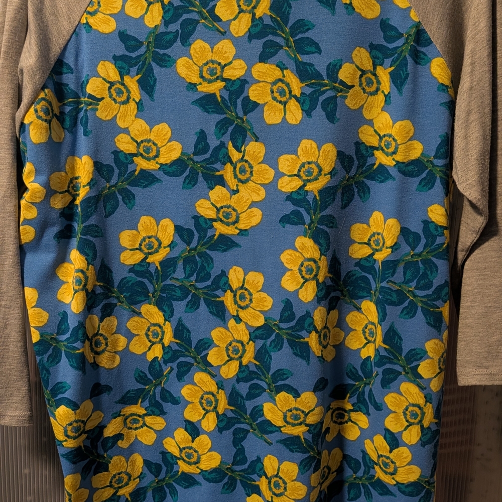 LuLaRoe Blue and Yellow Floral Short Sleeve Top